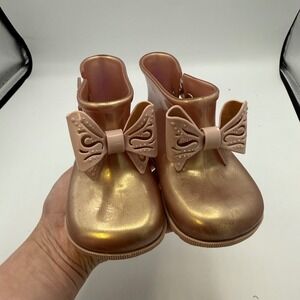 Mini Melissa Girls Gold Bow Rain Boots Jelly Ankle Boots Toddler size 7